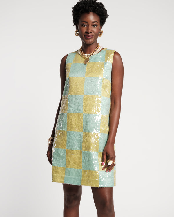 Lily Shift Dress - Mint Check Dresses Frances Valentine