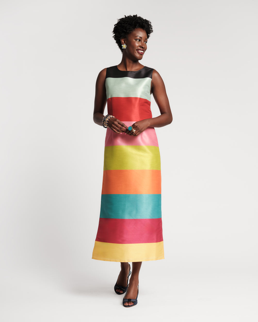 Sleeveless Column Maxi Dress - Rainbow Stripe Dresses Frances Valentine