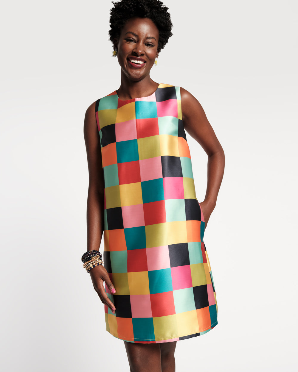 Lily Shift Dress - Rainbow Check Dresses Frances Valentine