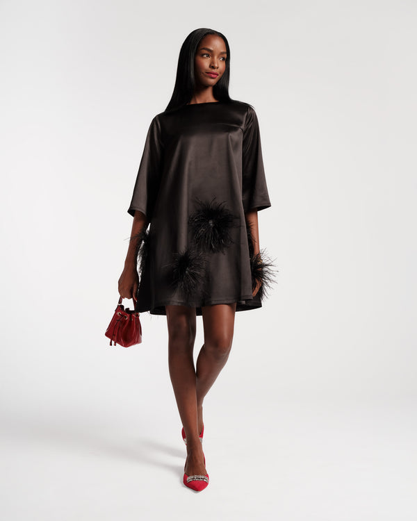 Edie Feather Mini Dress - Black/Black Dresses Frances Valentine