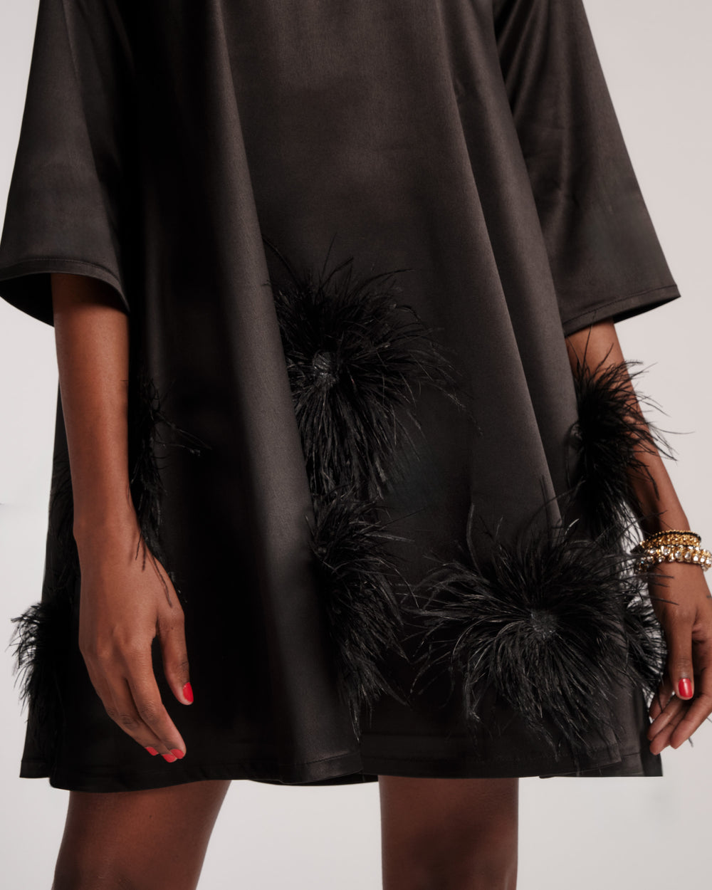Edie Feather Mini Dress - Black/Black Dresses Frances Valentine