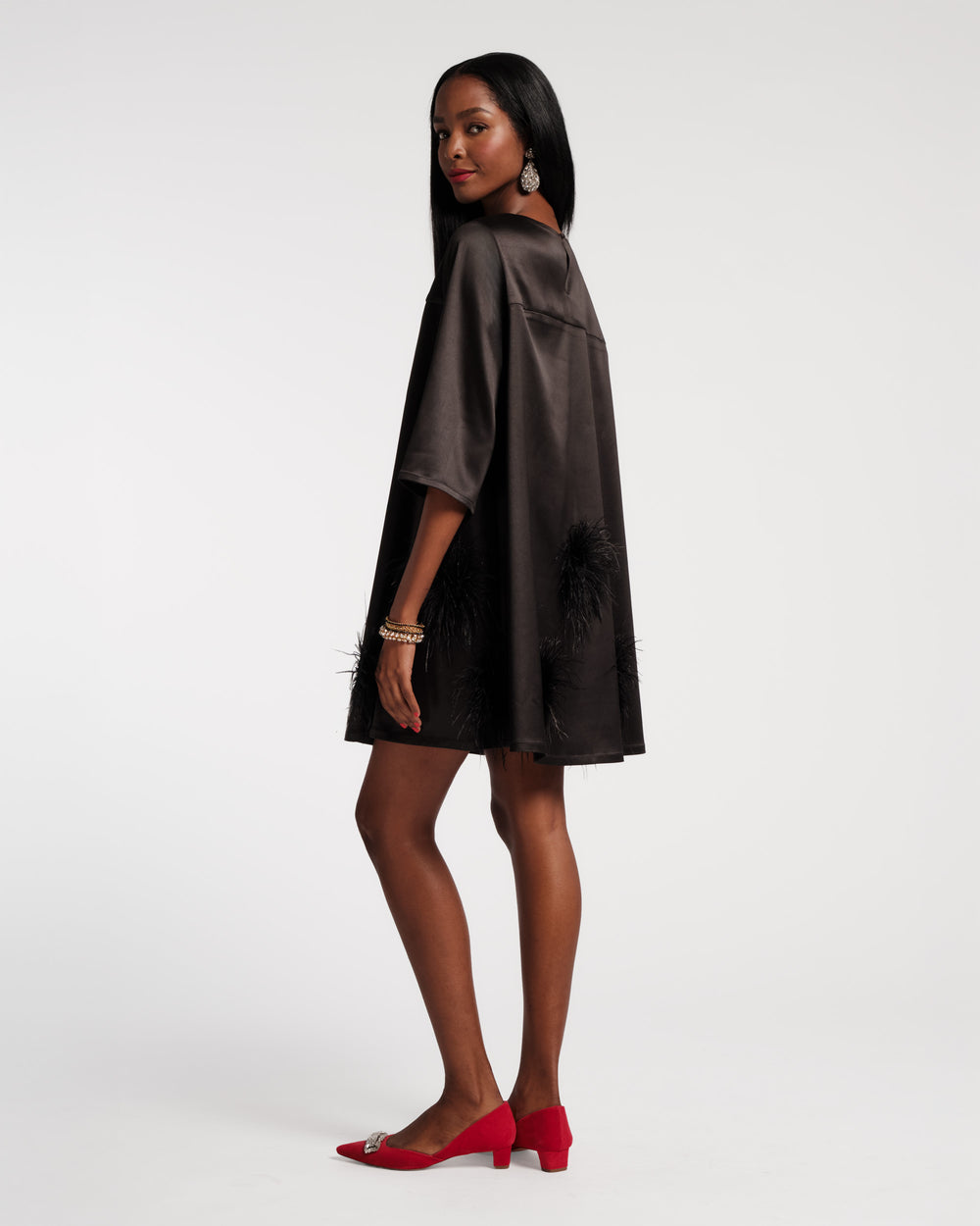 Edie Feather Mini Dress - Black/Black Dresses Frances Valentine