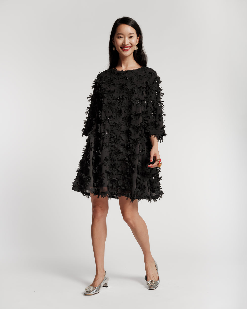 Edie Mini Dress - Daisy Applique Black Dresses Frances Valentine