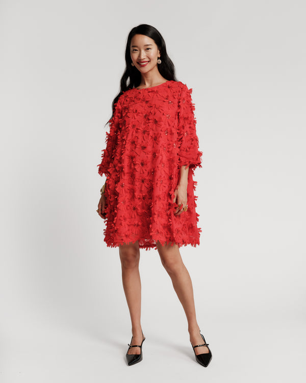 Edie Mini Dress - Daisy Applique Red Dresses Frances Valentine
