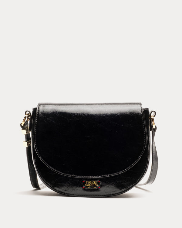 Ellen Saddle Bag - Crinkled Leather Black Small Crossbody Frances Valentine