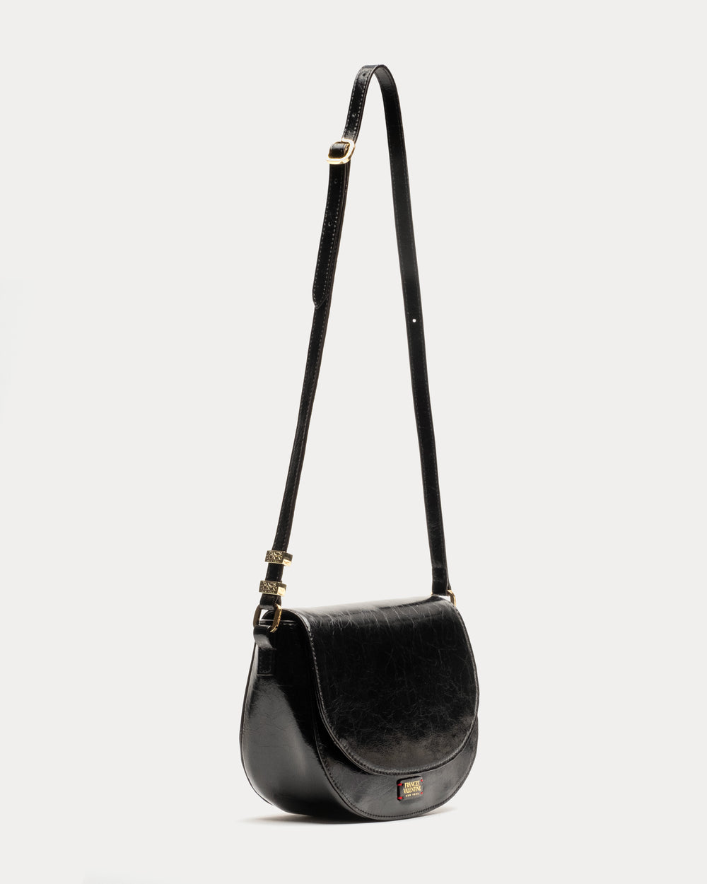 Ellen Saddle Bag - Crinkled Leather Black Small Crossbody Frances Valentine