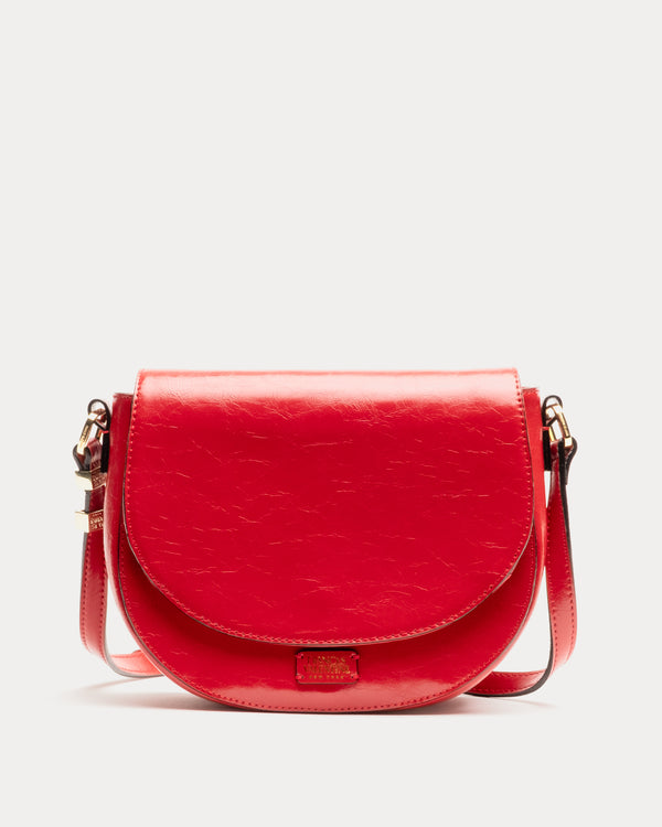 Ellen Saddle Bag - Crinkled Leather Red Small Crossbody Frances Valentine