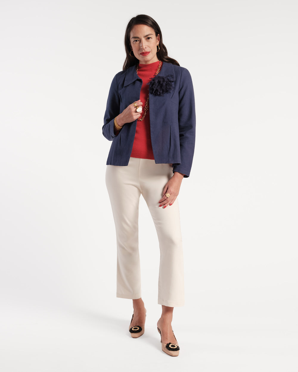 Elle Linen Blazer - Navy Coats & Jackets Frances Valentine