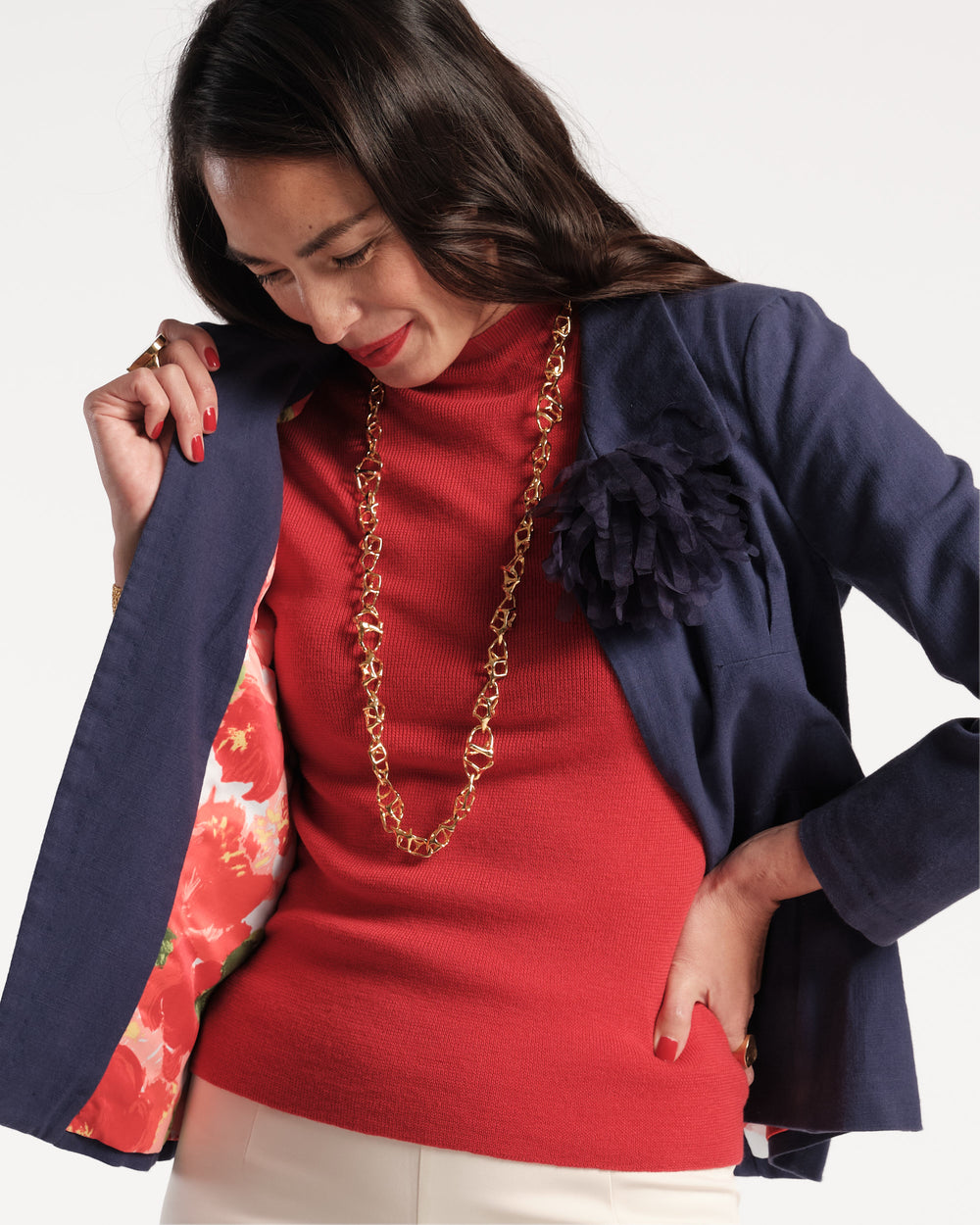 Elle Linen Blazer - Navy Coats & Jackets Frances Valentine