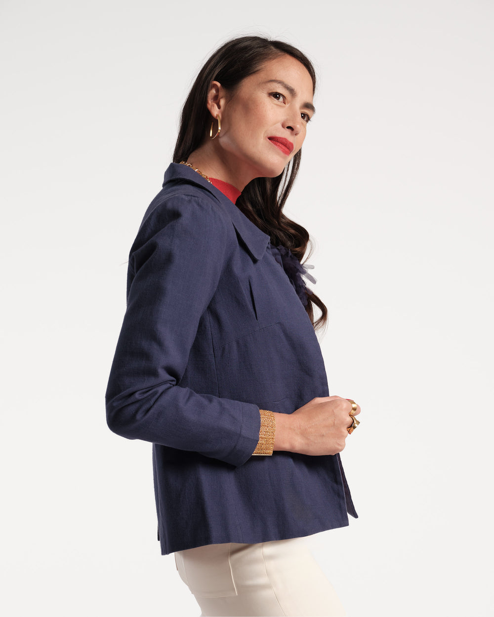 Elle Linen Blazer - Navy Coats & Jackets Frances Valentine