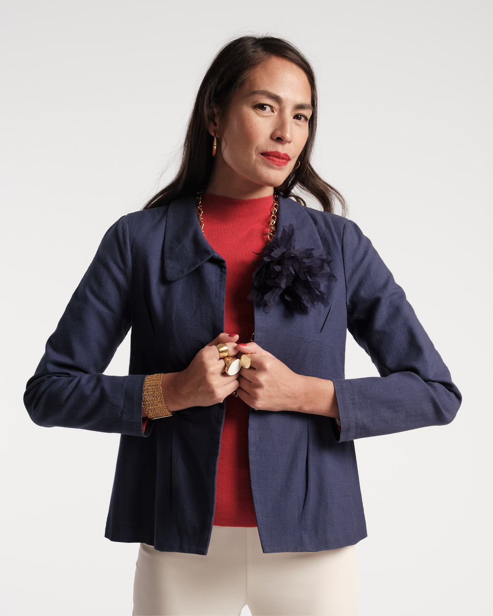Elle Linen Blazer - Navy Coats & Jackets Frances Valentine