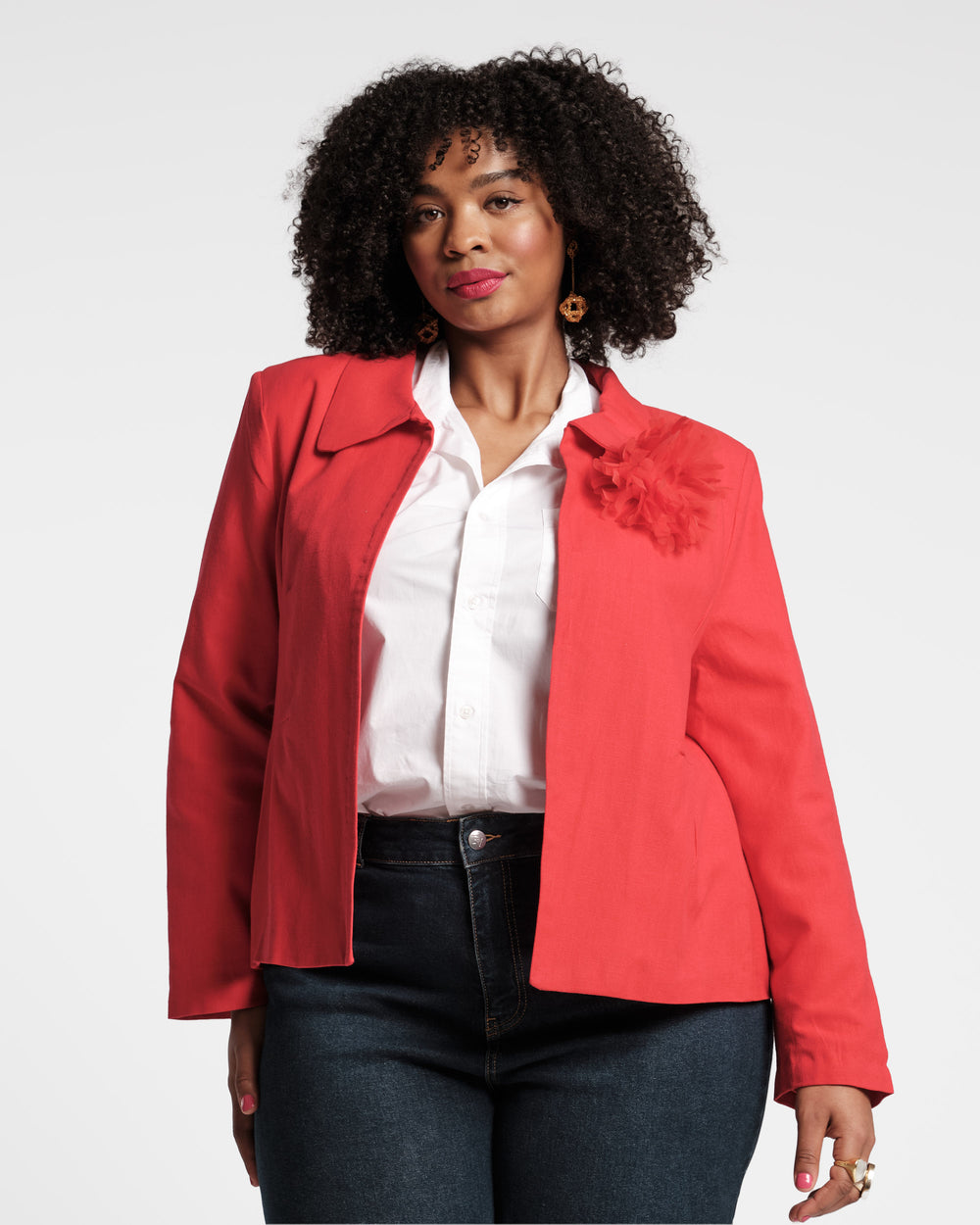 Elle Linen Blazer - Red Coats & Jackets Frances Valentine