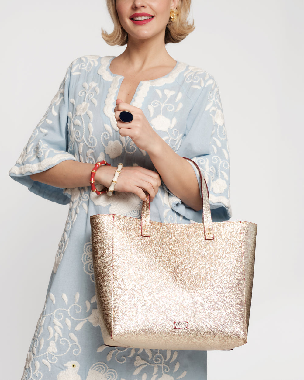 Large Margaret Tote - Tumbled Leather Platino Handbag Frances Valentine