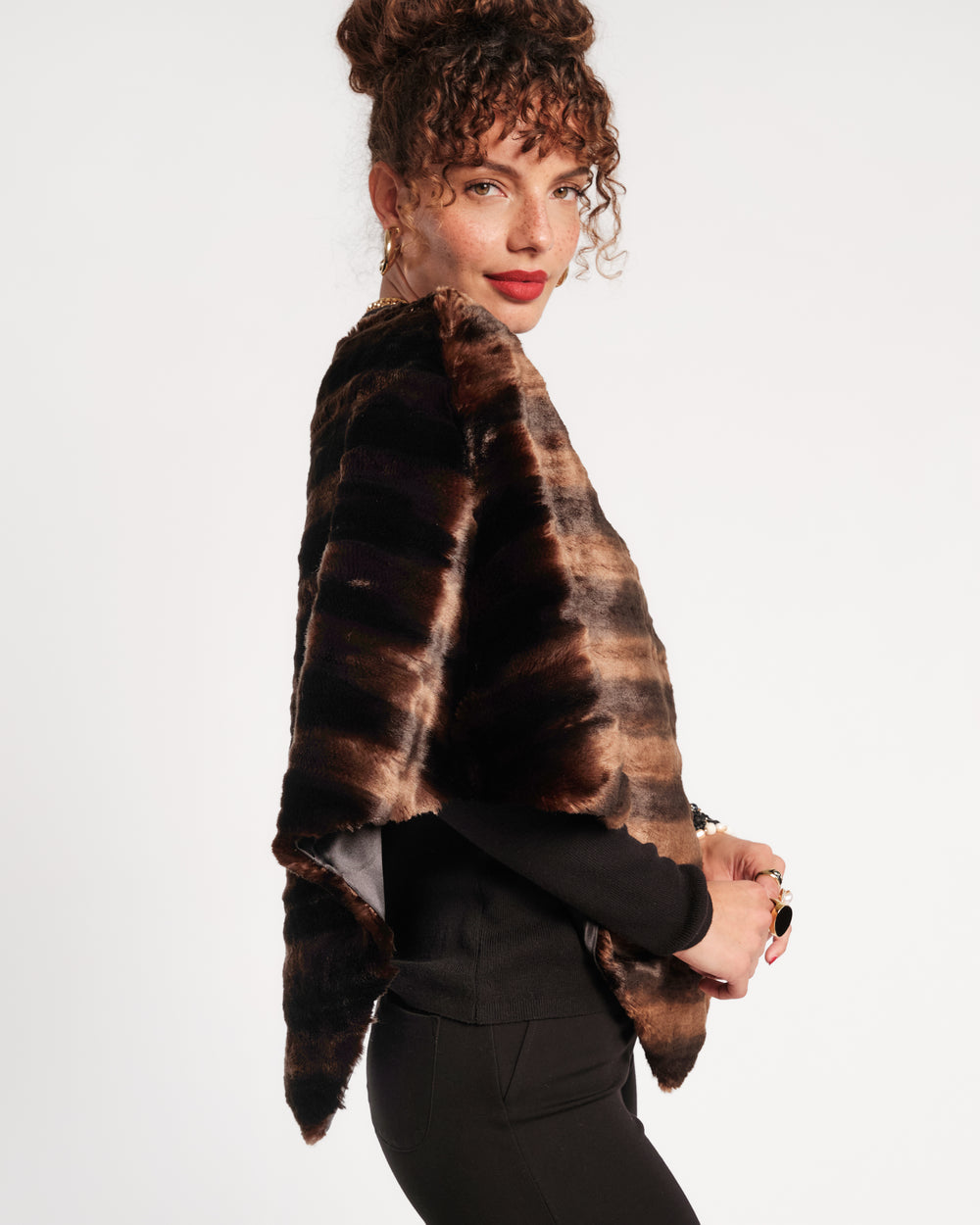 The Envoy Faux Fur Poncho - Brown Coats & Jackets Frances Valentine