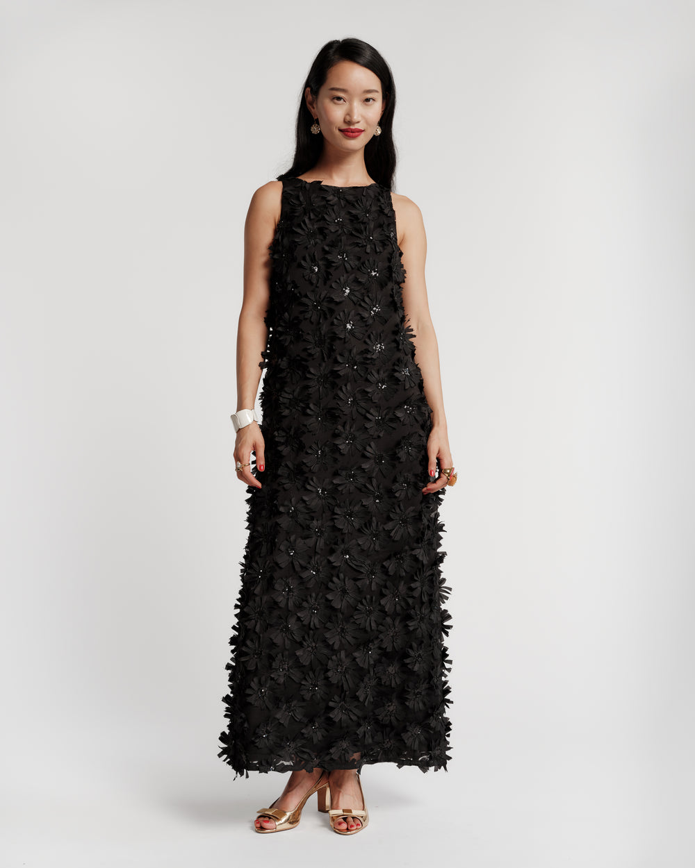 Francesca Maxi Dress - Daisy Applique Black Dresses Frances Valentine