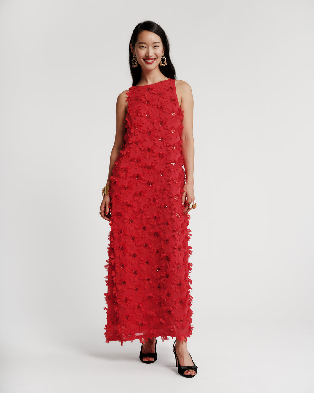 Francesca Maxi Dress - Daisy Applique Red Dresses Frances Valentine