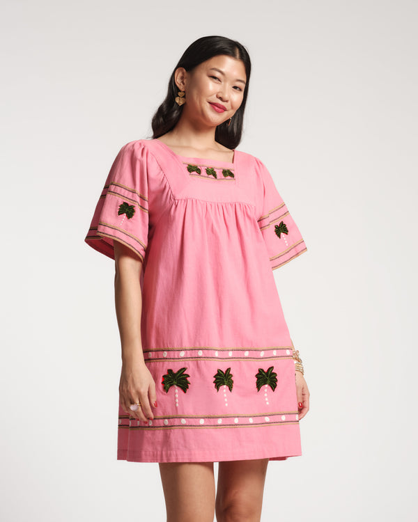 Picnic Mini Dress - Palm Tree Pink Dresses Frances Valentine