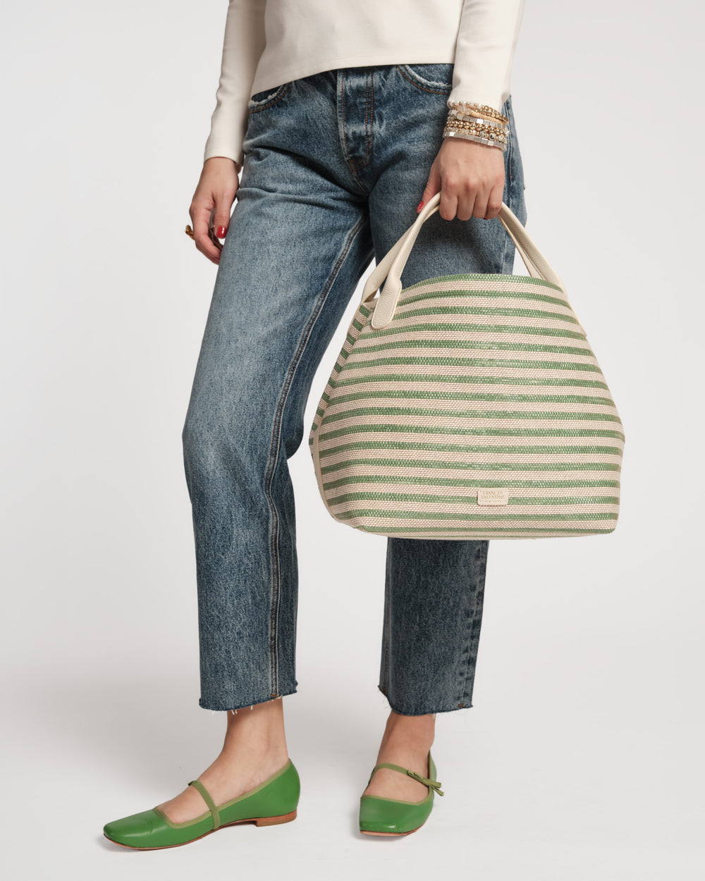 Sweet Pea Raffia - Blue Stripe Large Tote Frances Valentine