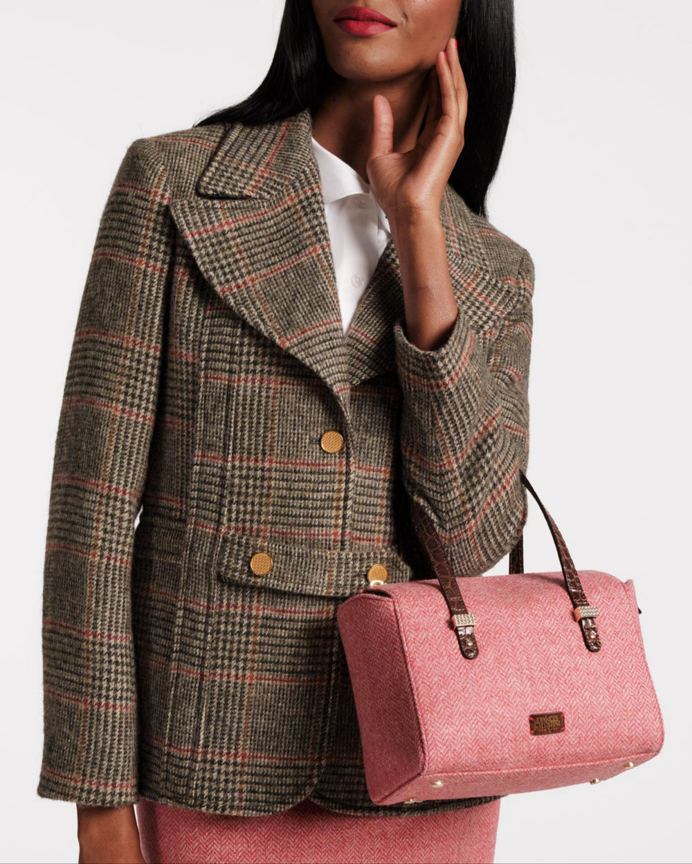 Boxy Bag - Pink Herringbone Wool Handbag Frances Valentine