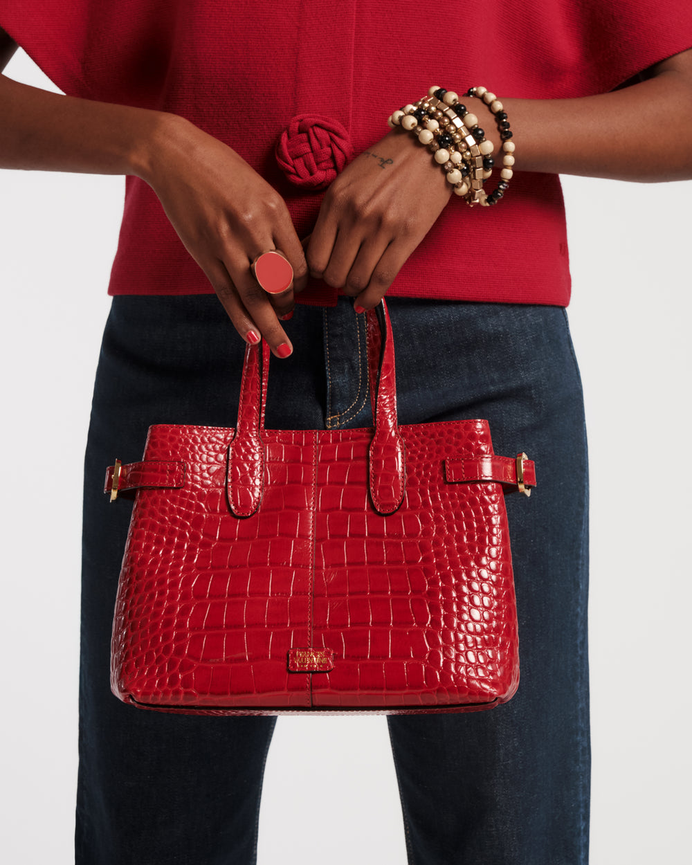 Amalie Tote - Croc Emboss Red Handbag Frances Valentine