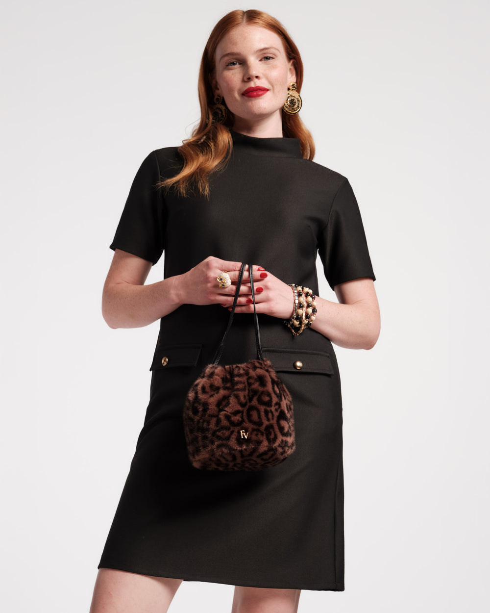 Jaguar Pouf Bag - Faux Fur Brown Bucket Bag Frances Valentine