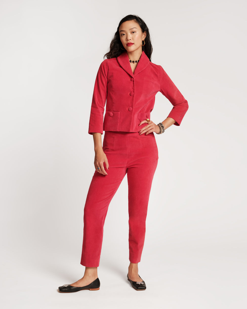 Lucy Velvet Cigarette Pant - Cranberry Pants Frances Valentine
