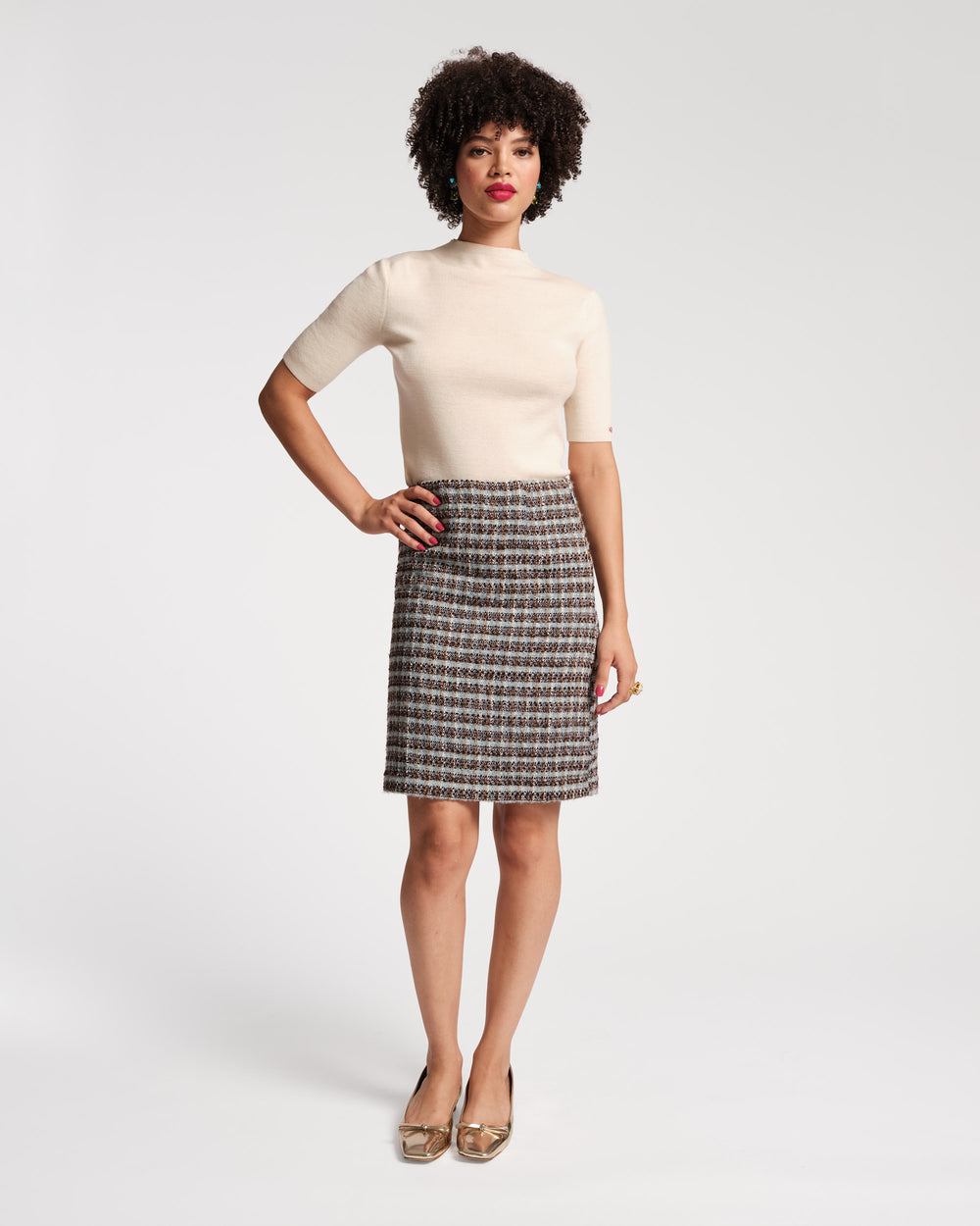 Wool Plaid Pencil Skirt - Brown/Blue Skirts Frances Valentine