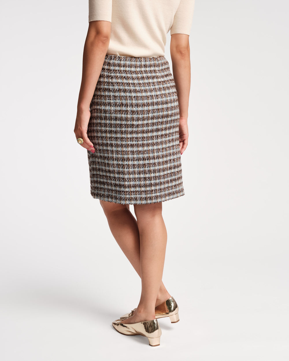 Wool Plaid Pencil Skirt - Brown/Blue Skirts Frances Valentine
