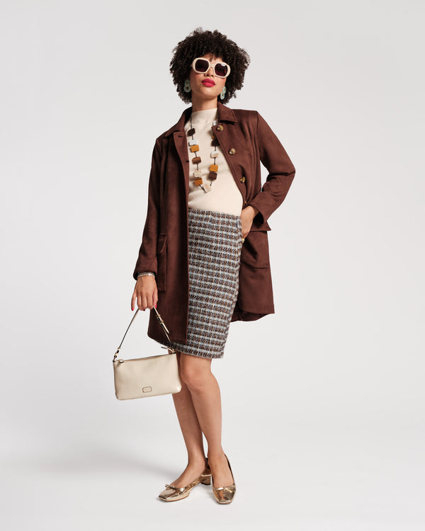Wool Plaid Pencil Skirt - Brown/Blue Skirts Frances Valentine