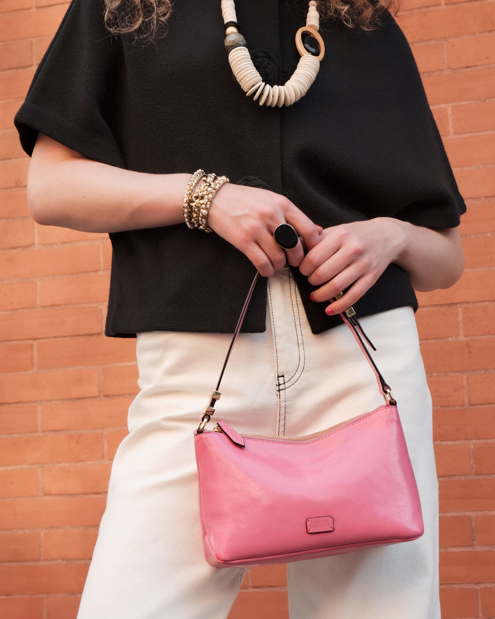 Freddie Shoulder Bag - Crinkled Leather Pink Shoulder Bag Frances Valentine