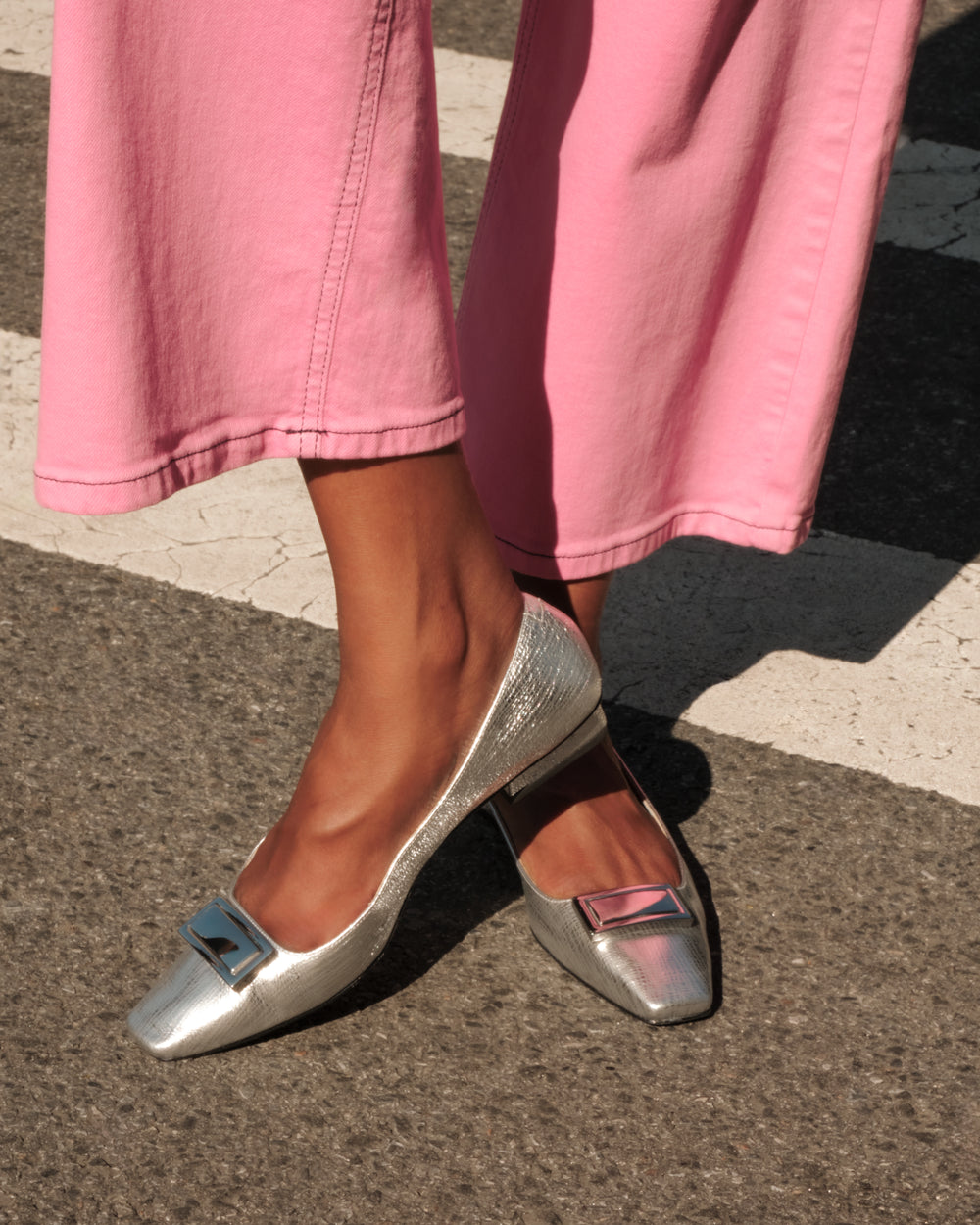 Midge Flat - Crinkled Leather Silver Flats Frances Valentine