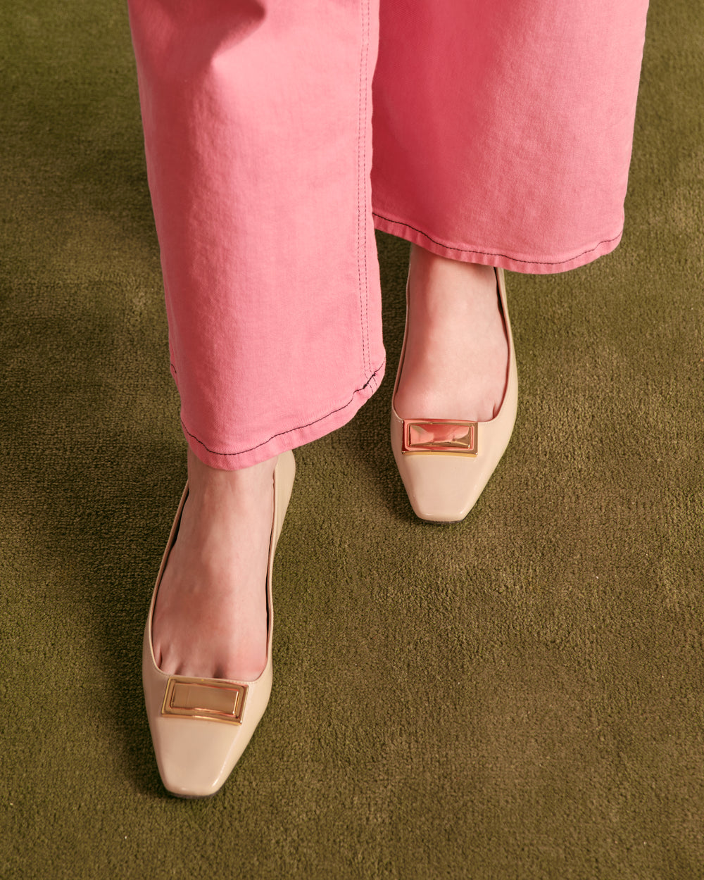 Midge Flat Crinkled Leather - Oyster Flats Frances Valentine