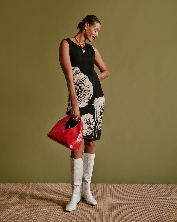 Swan Shift Dress - Carefree Chrysanthemum Black Dresses Frances Valentine