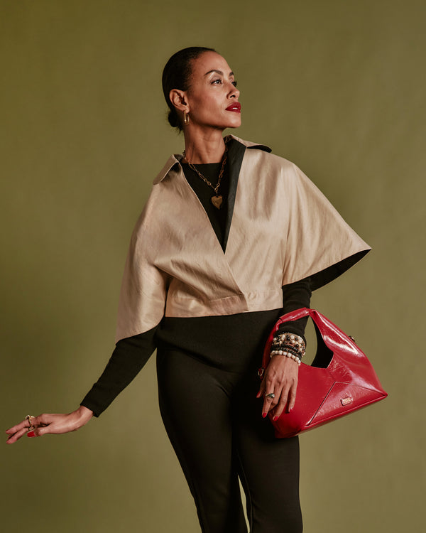 Dupioni Capelet - Camel/Black Coats & Jackets Frances Valentine
