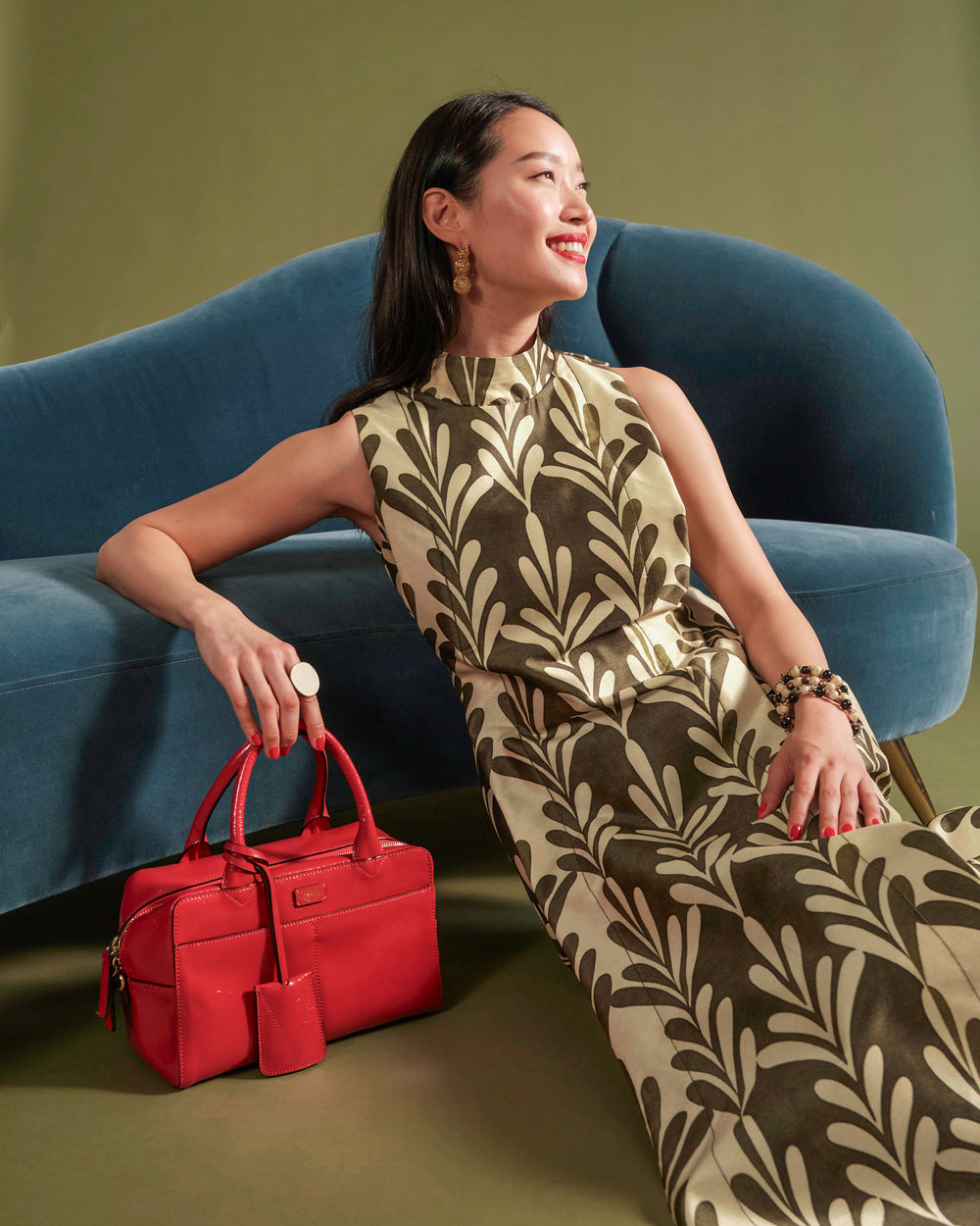 Carlyle Maxi Dress - Royal Palm Oyster/Olive Dresses Frances Valentine