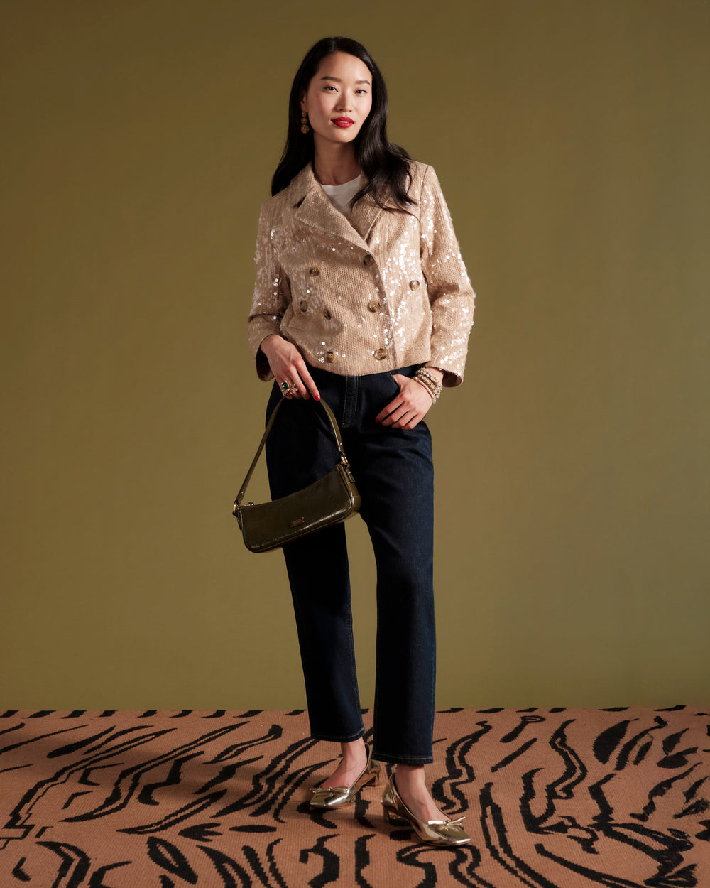 Sequin Moto Jacket - Champagne Coats & Jackets Frances Valentine