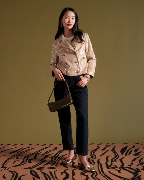 Sequin Moto Jacket - Champagne Coats & Jackets Frances Valentine