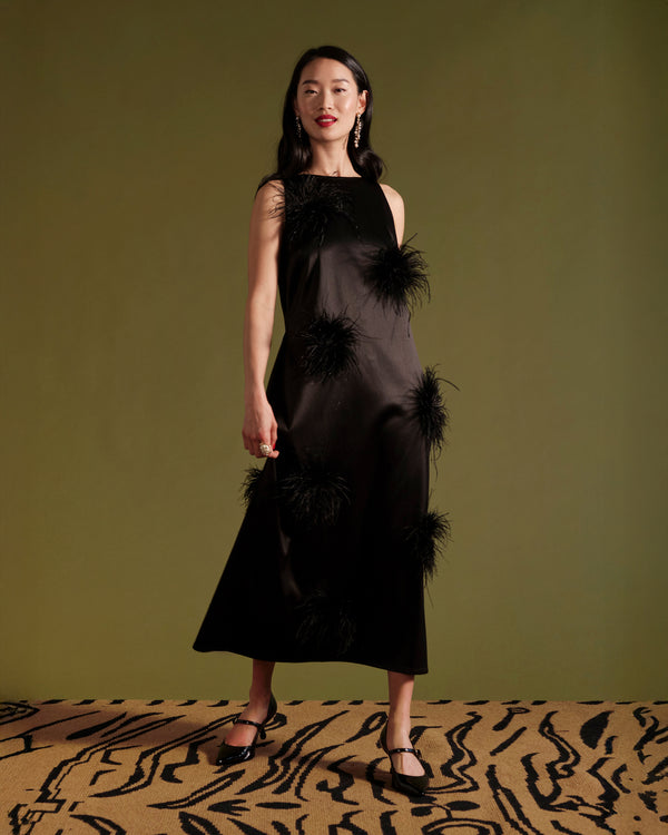 Francesca Feather Maxi Dress - Black/Black Frances Valentine