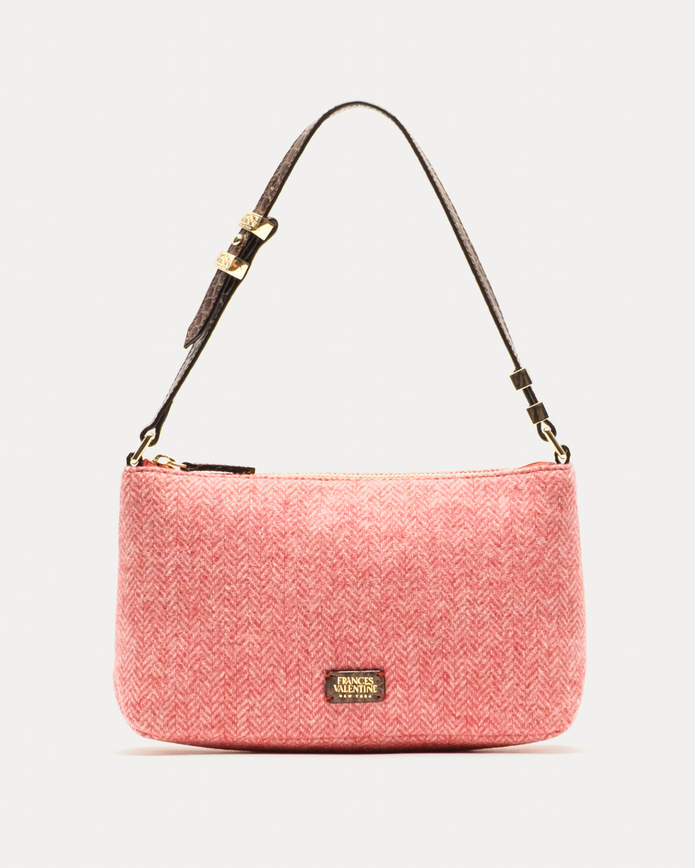 Freddie Shoulder Bag - Pink Herringbone Wool Shoulder Bag Frances Valentine