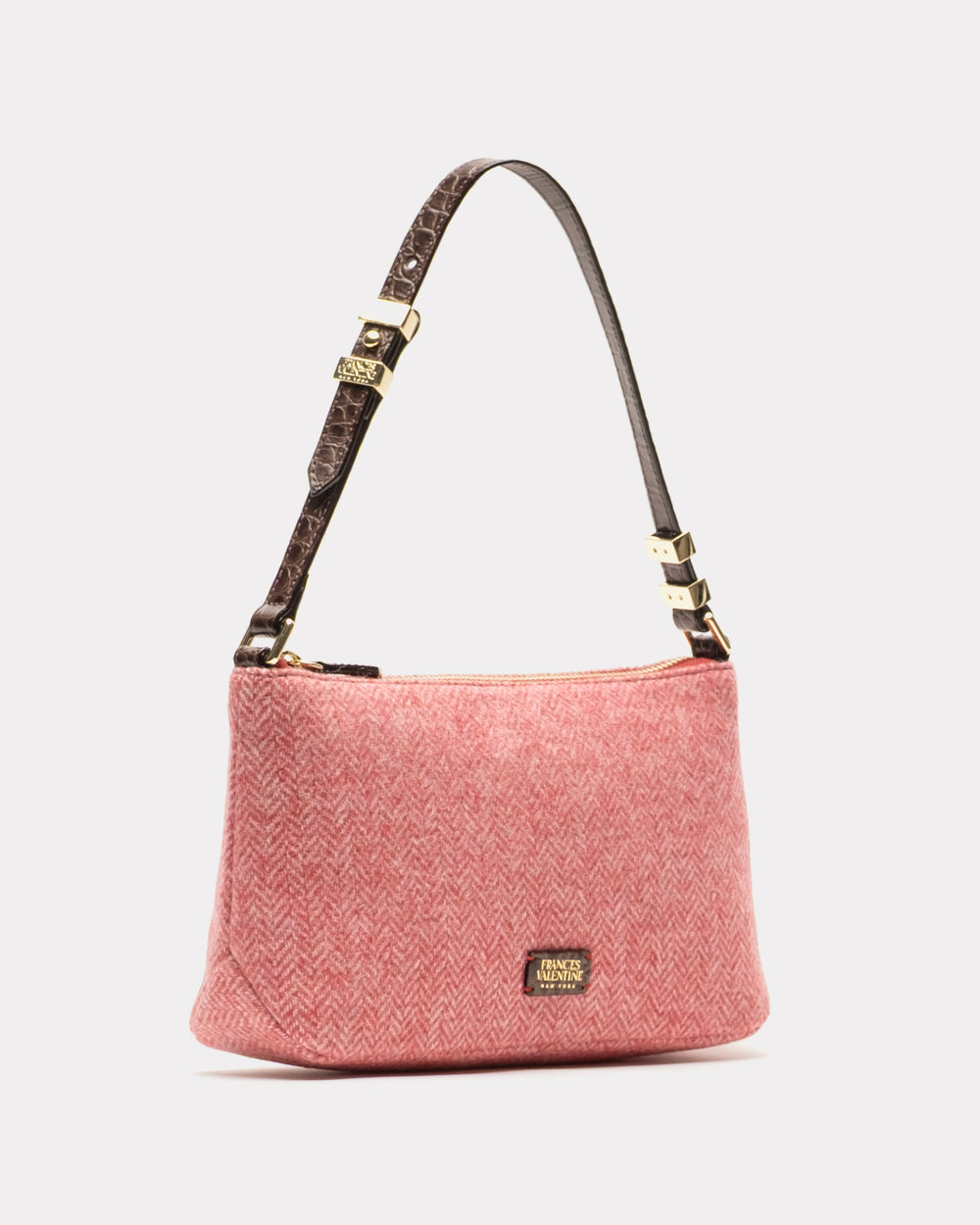 Freddie Shoulder Bag - Pink Herringbone Wool Shoulder Bag Frances Valentine
