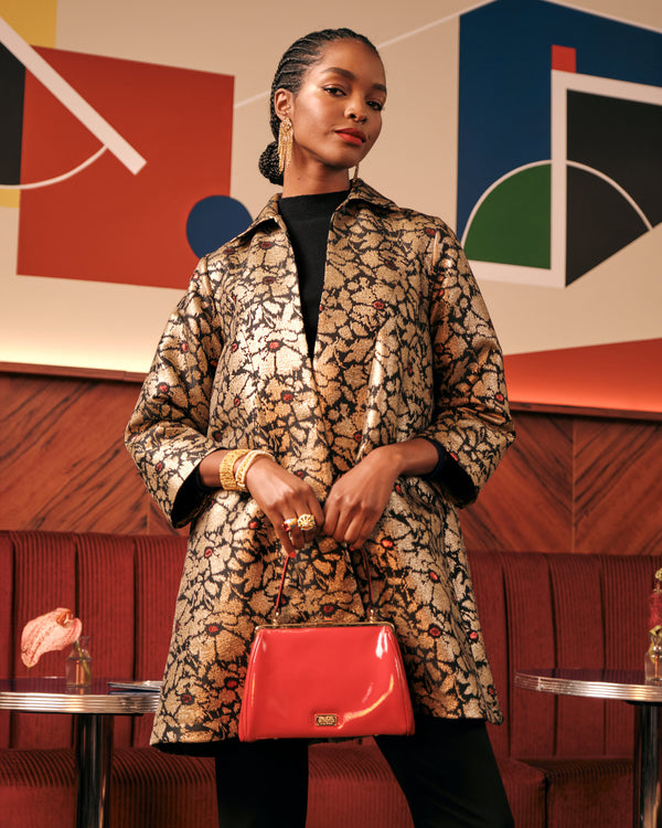 Cornelia Swing Jacket - Winter Anemone Jacquard Black/Gold Coats & Jackets Frances Valentine