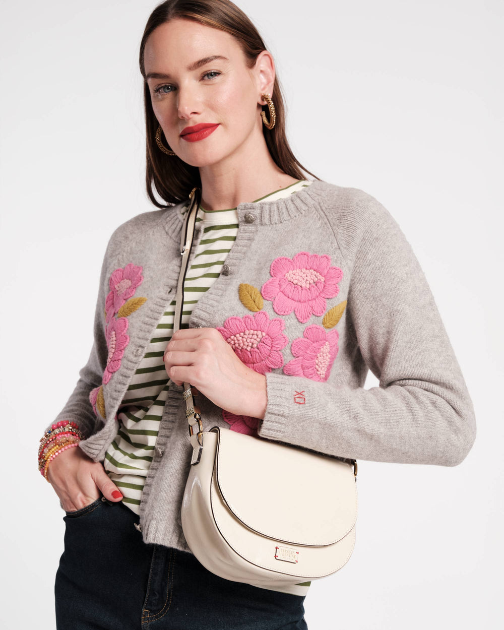 Ellen Saddle Bag - Crinkled Leather Oyster Small Crossbody Frances Valentine