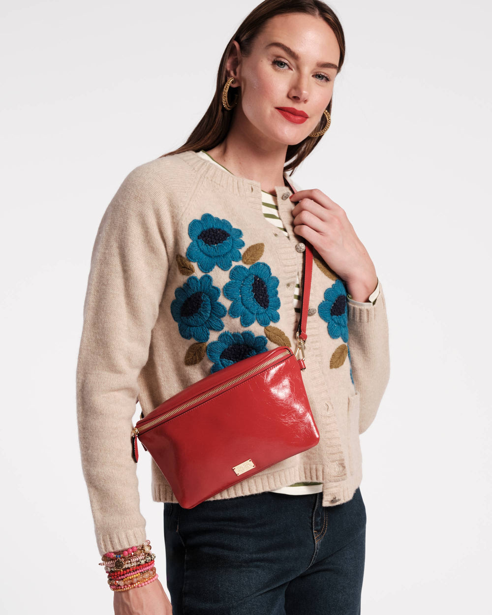 Billie Sling Bag - Crinkled Leather Red Shoulder Bag Frances Valentine