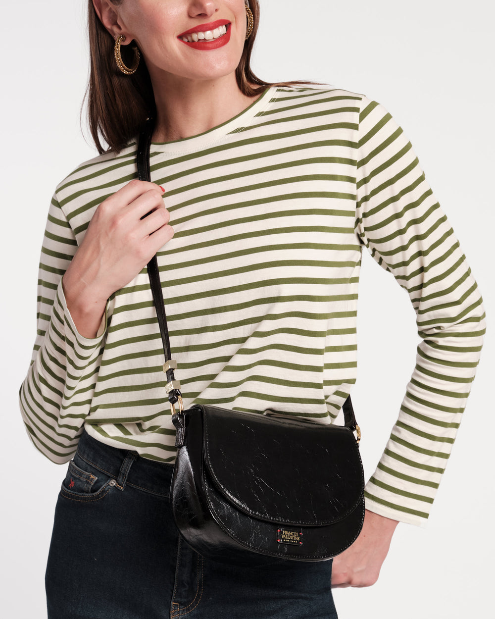 Ellen Saddle Bag - Crinkled Leather Black Small Crossbody Frances Valentine