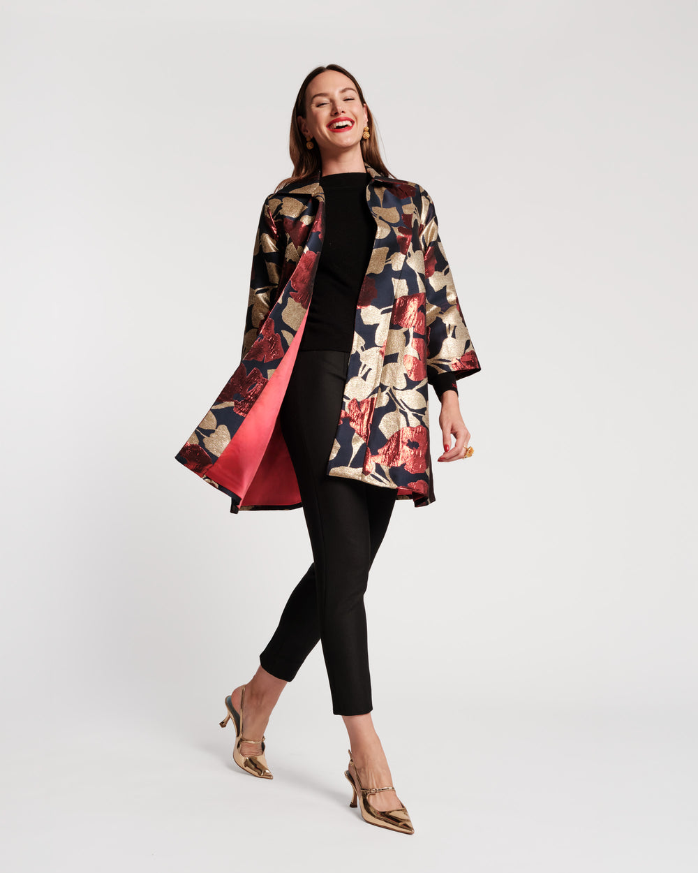 Cornelia Swing Coat - Floating Floral Jacquard Coats & Jackets Frances Valentine