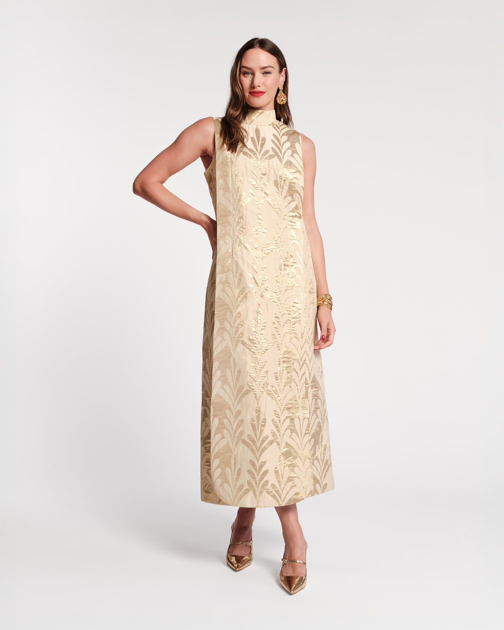 Carlyle Maxi Dress - Royal Palm Jacquard Gold Dresses Frances Valentine