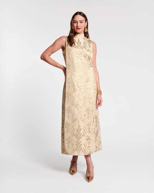 Carlyle Maxi Dress - Royal Palm Jacquard Gold Dresses Frances Valentine