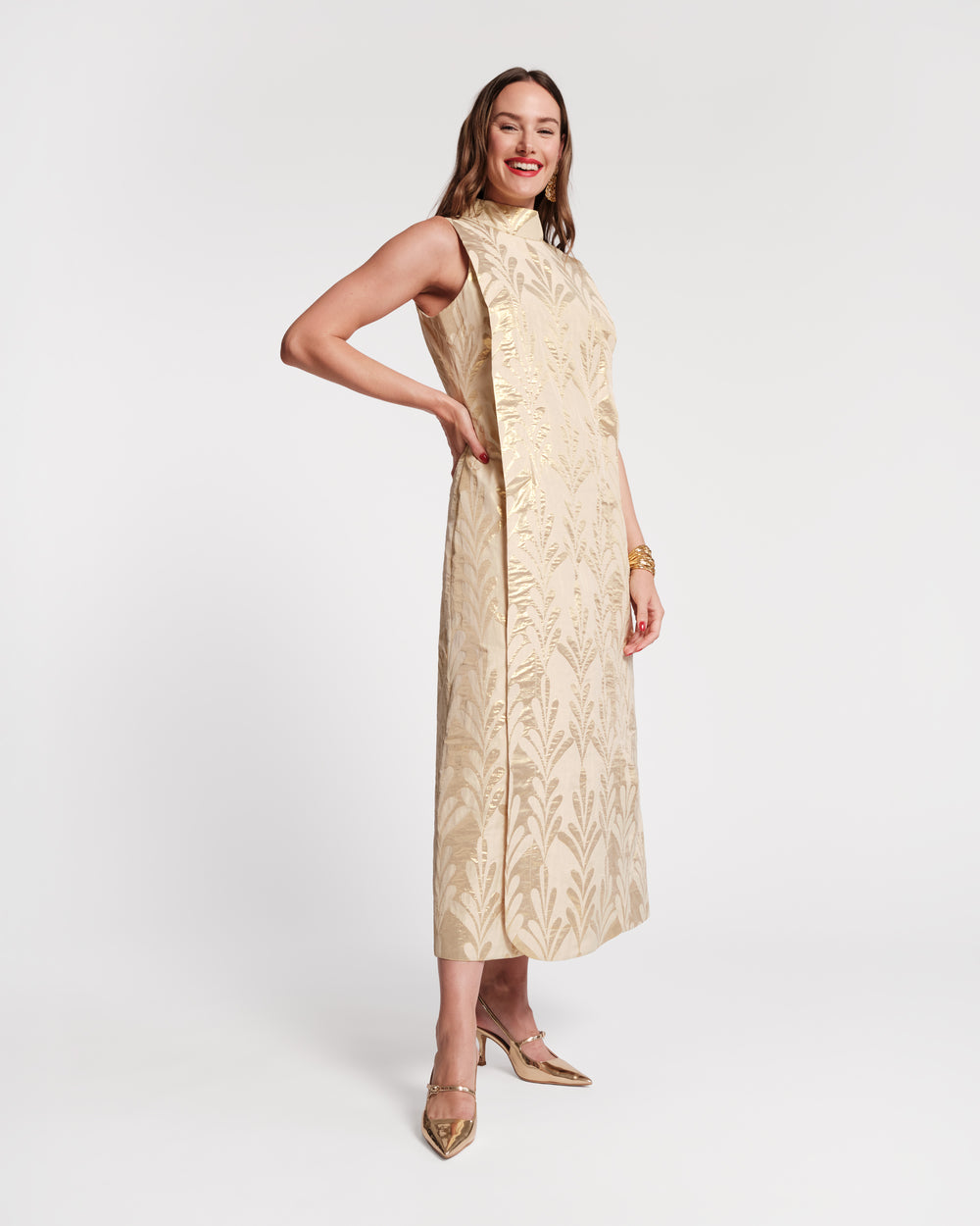 Carlyle Maxi Dress - Royal Palm Jacquard Gold Dresses Frances Valentine