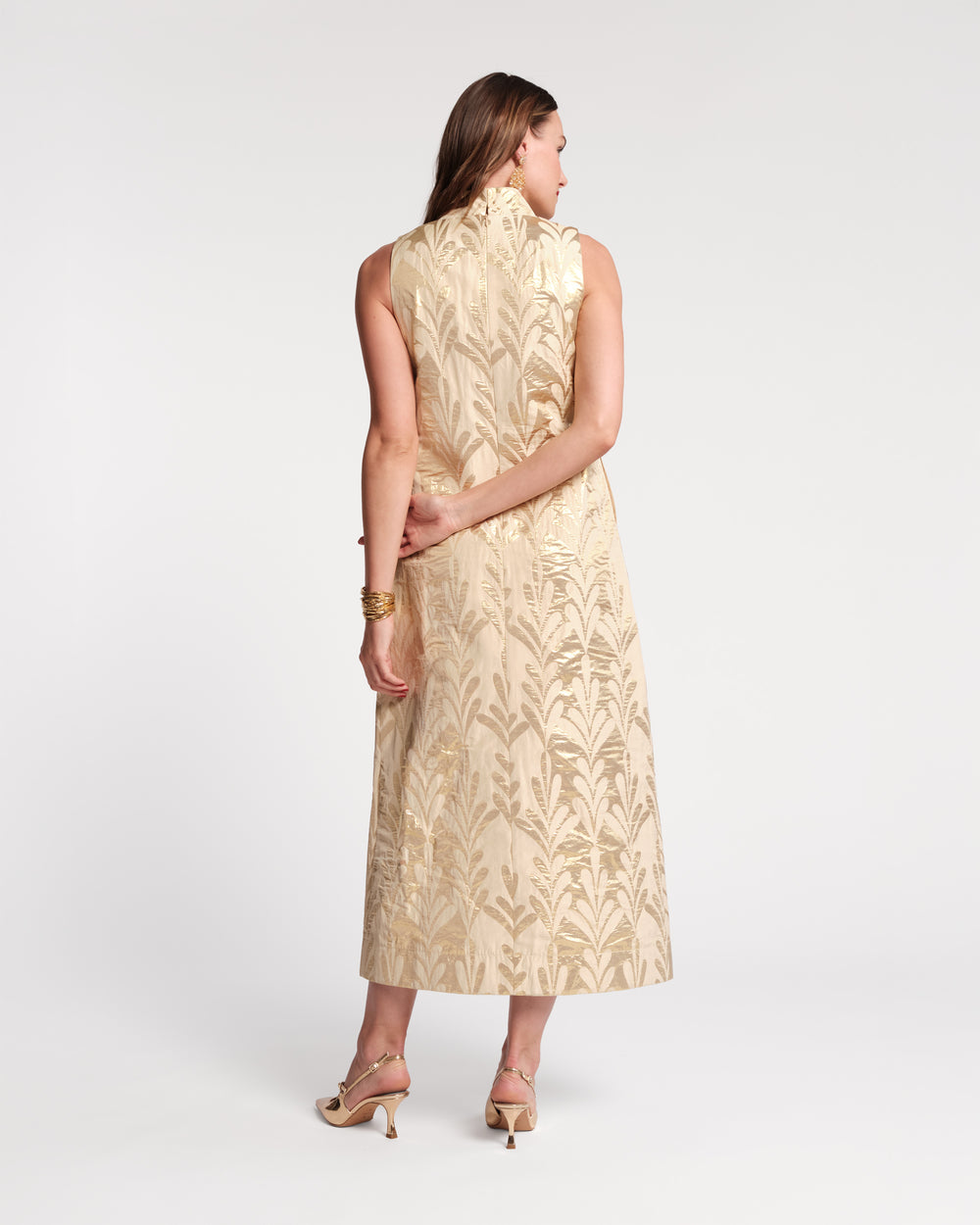 Carlyle Maxi Dress - Royal Palm Jacquard Gold Dresses Frances Valentine