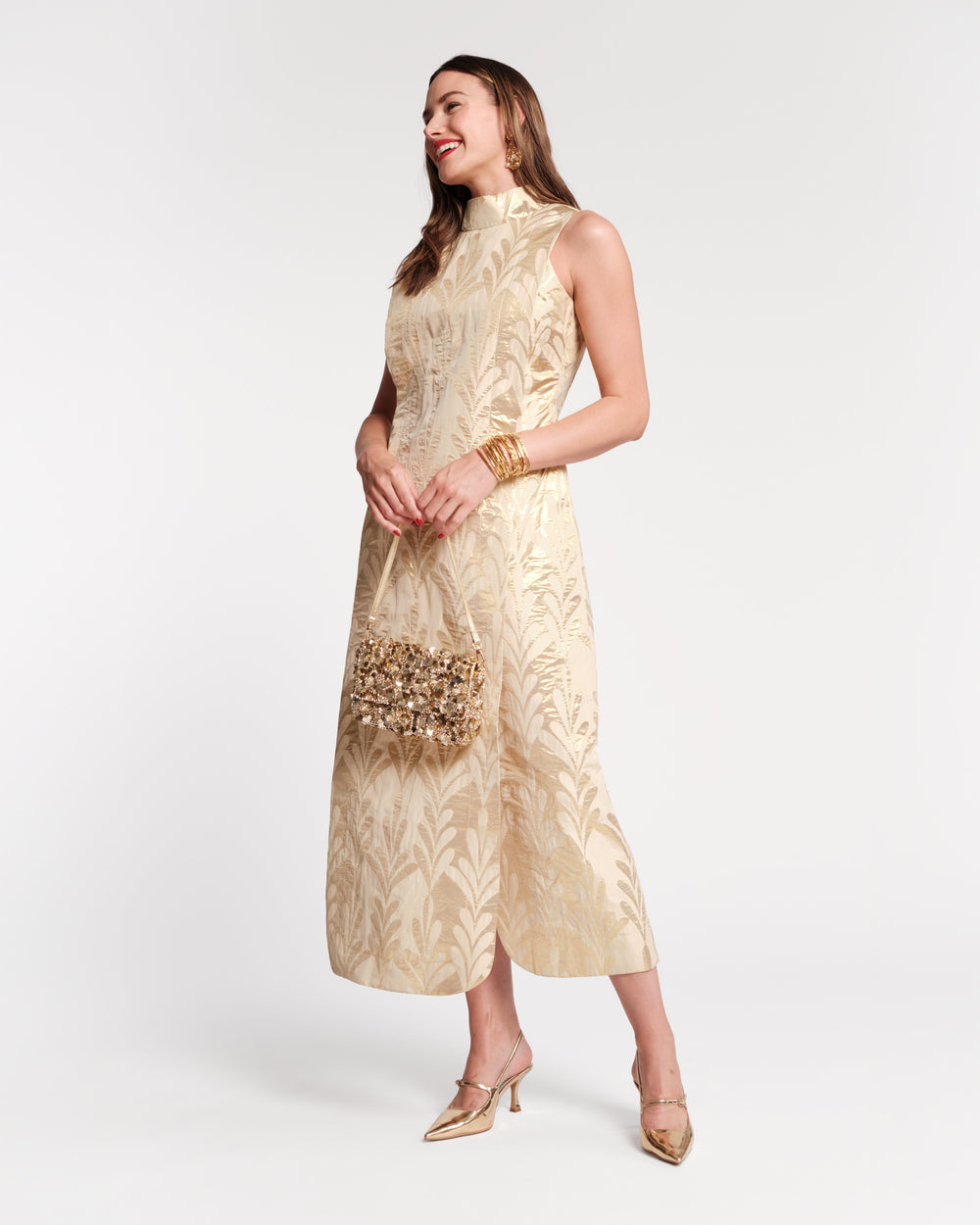 Carlyle Maxi Dress - Royal Palm Jacquard Gold Dresses Frances Valentine